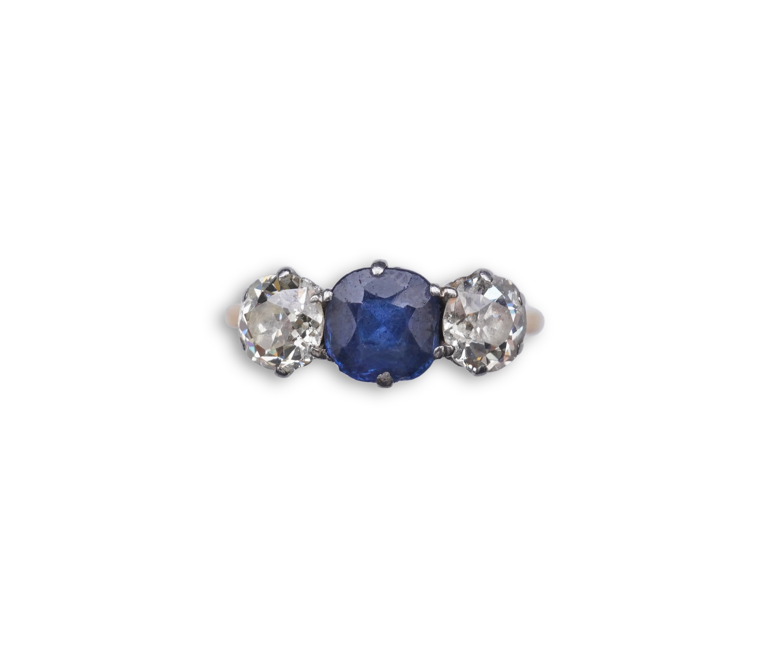 A sapphire and diamond three-stone ring, early 20th century